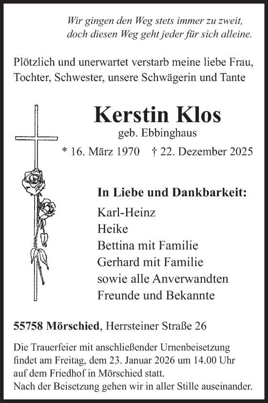 Traueranzeige von Kerstin Klos von WochenSpiegel