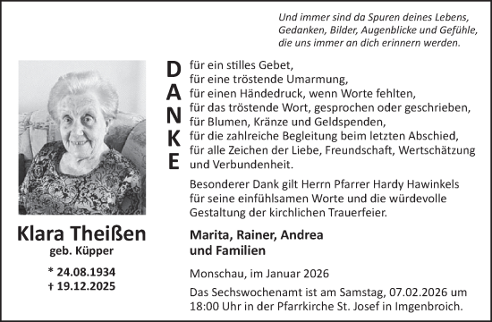 Traueranzeige von Klara Theißen von WochenSpiegel