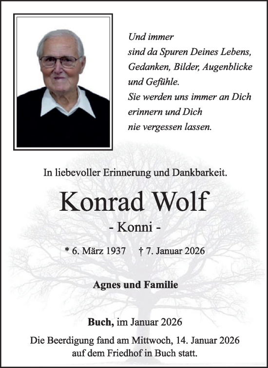 Traueranzeige von Konrad Wolf von WochenSpiegel