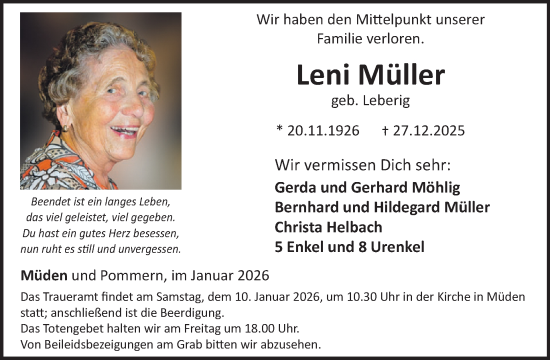 Traueranzeige von Leni Müller von WochenSpiegel