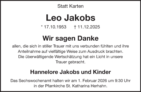 Traueranzeige von Leo Jakobs von WochenSpiegel