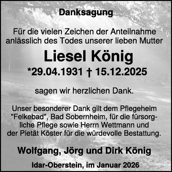 Traueranzeige von Liesel König von WochenSpiegel