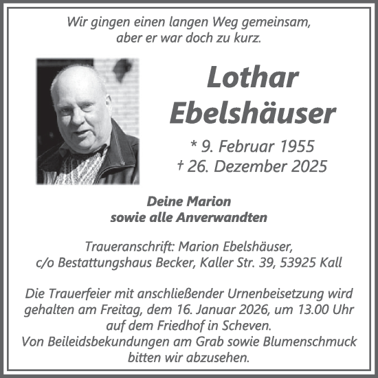Traueranzeige von Lothar Ebelshäuser von WochenSpiegel
