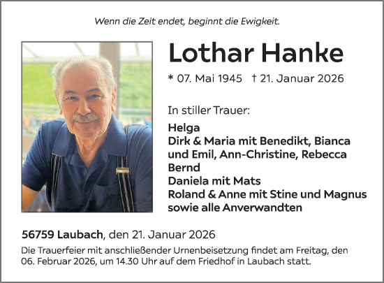 Traueranzeige von Lothar Hanke von WochenSpiegel