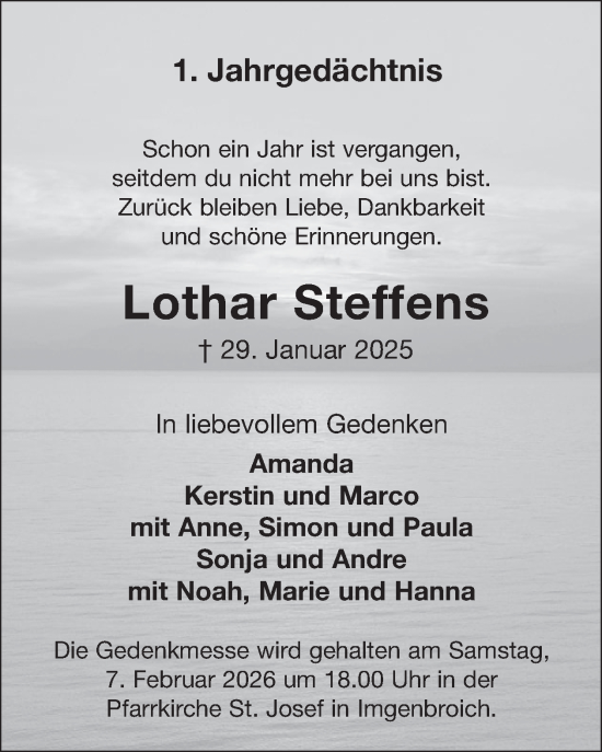 Traueranzeige von Lothar Steffens von WochenSpiegel