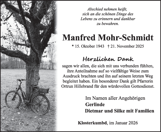 Traueranzeige von Manfred Mohr-Schmidt von WochenSpiegel