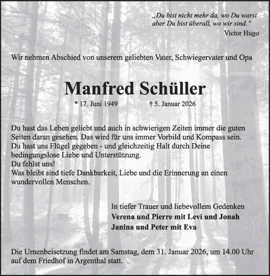 Traueranzeige von Manfred Schüller von WochenSpiegel