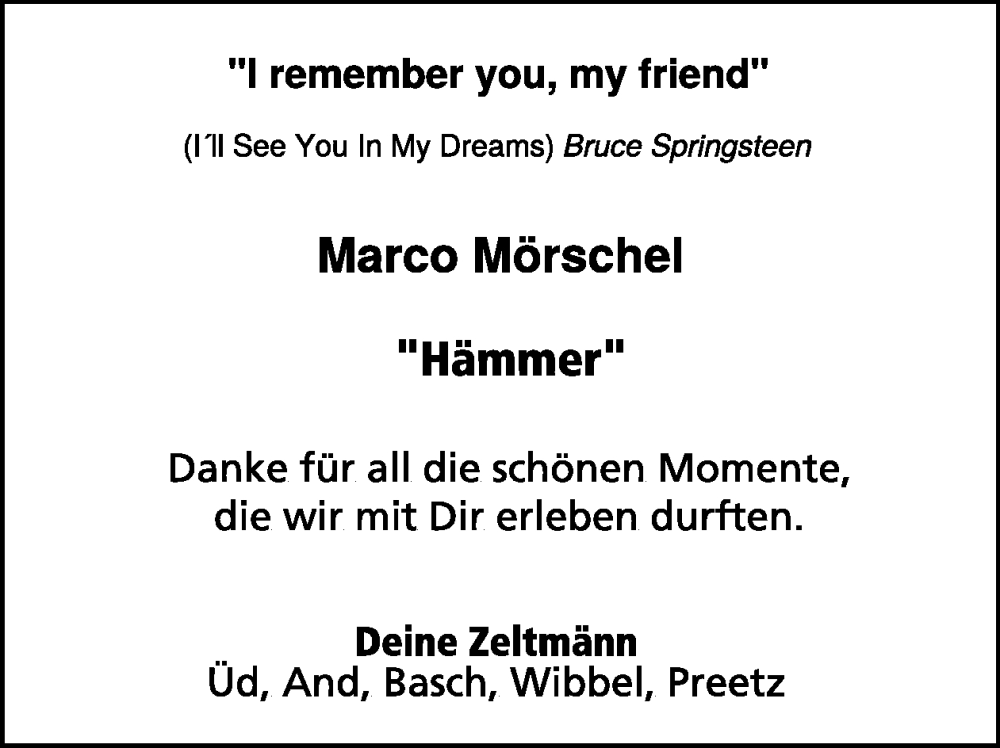  Traueranzeige für Marco Mörschel vom 21.01.2026 aus WochenSpiegel