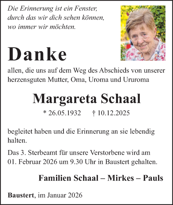 Traueranzeige von Margareta Schaal von WochenSpiegel