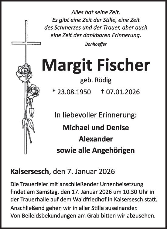 Traueranzeige von Margit Fischer von WochenSpiegel
