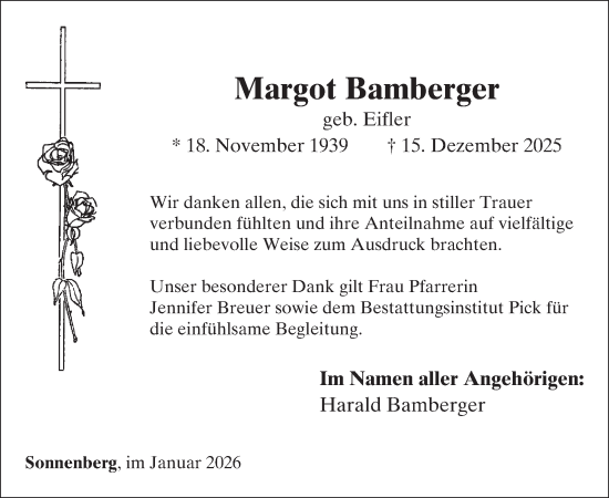 Traueranzeige von Margot Bamberger von WochenSpiegel