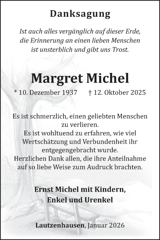 Traueranzeige von Margret Michel von WochenSpiegel