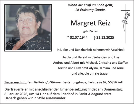 Traueranzeige von Margret Reiz von WochenSpiegel