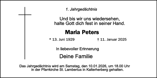 Traueranzeige von Maria Peters von WochenSpiegel