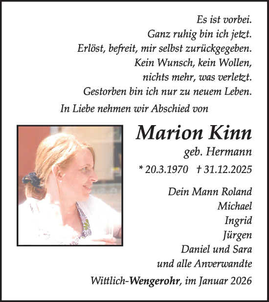 Traueranzeige von Marion Kinn von WochenSpiegel