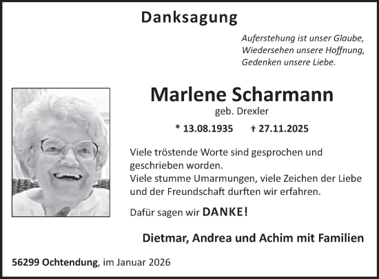 Traueranzeige von Marlene Scharmann von WochenSpiegel
