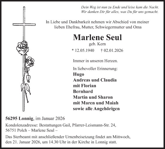 Traueranzeige von Marlene Seul von WochenSpiegel