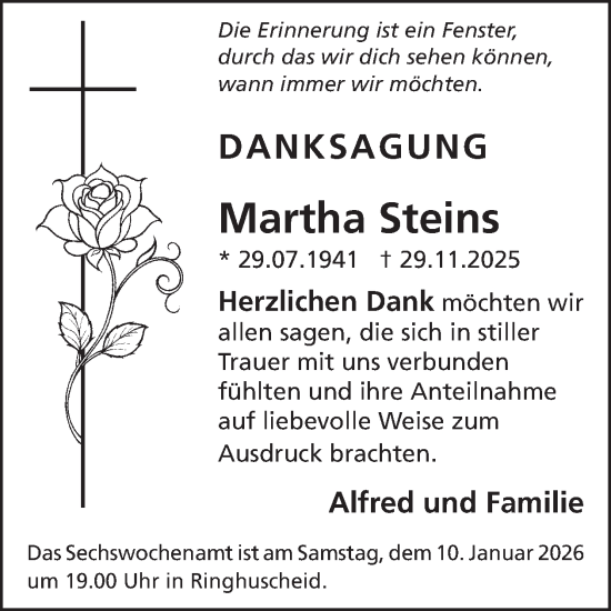Traueranzeige von Martha Steins von WochenSpiegel