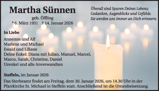 Traueranzeige von Martha Sünnen von WochenSpiegel