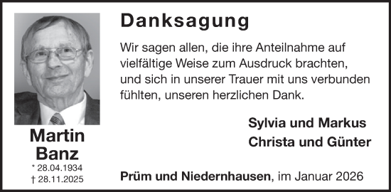 Traueranzeige von Martin Banz von WochenSpiegel