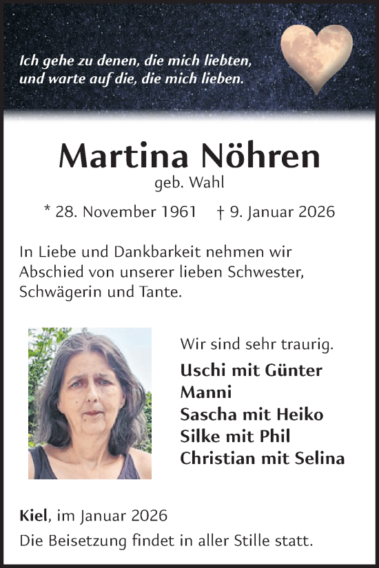 Traueranzeige von Martina Nöhren von WochenSpiegel
