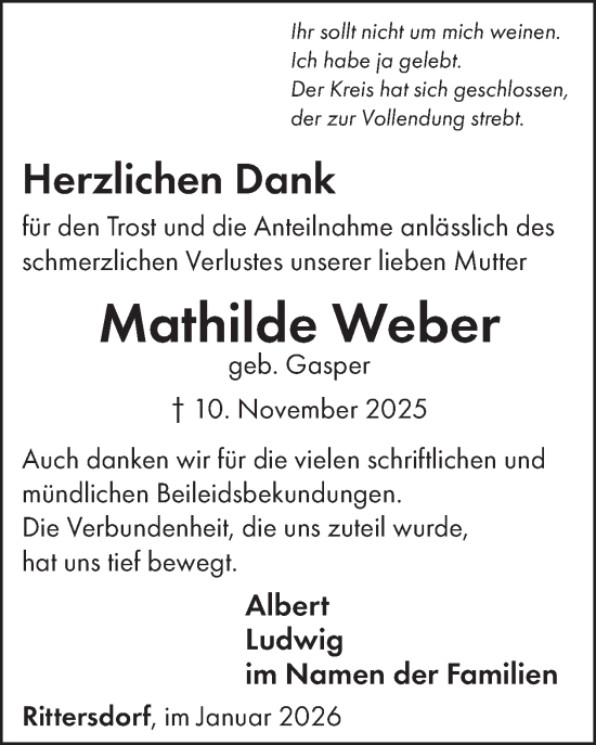 Traueranzeige von Mathilde Weber von WochenSpiegel