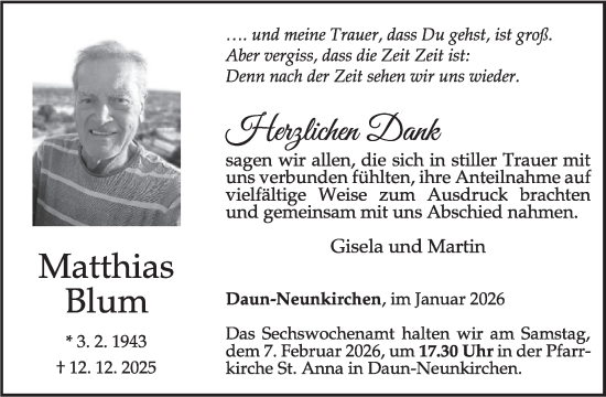 Traueranzeige von Matthias Blum von WochenSpiegel