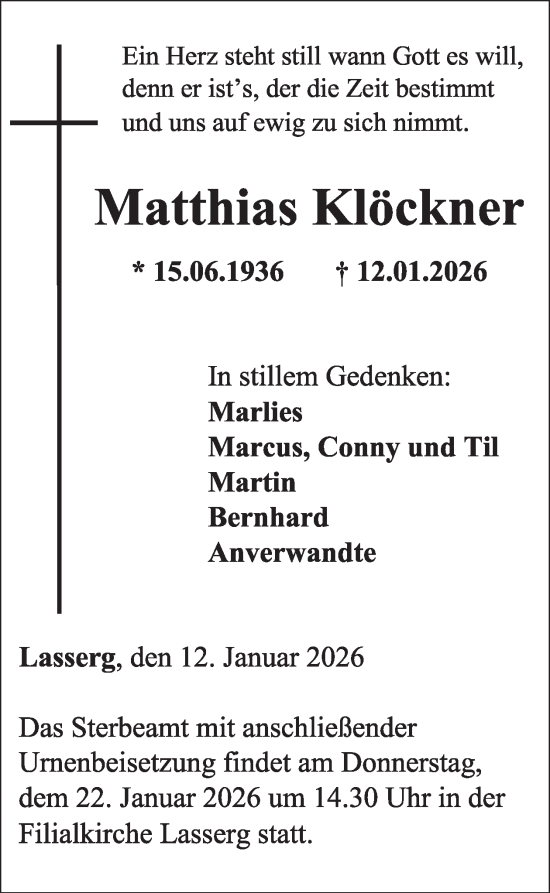 Traueranzeige von Matthias Klöckner von WochenSpiegel