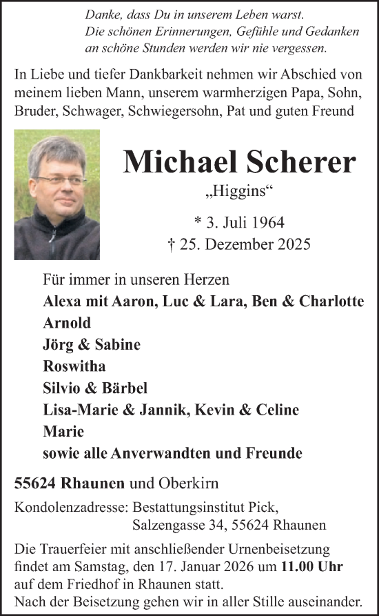 Traueranzeige von Michael Scherer von WochenSpiegel