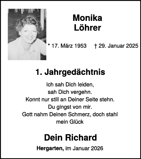 Traueranzeige von Monika Löhrer von WochenSpiegel