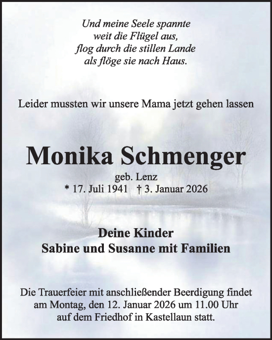 Traueranzeige von Monika Schmenger von WochenSpiegel