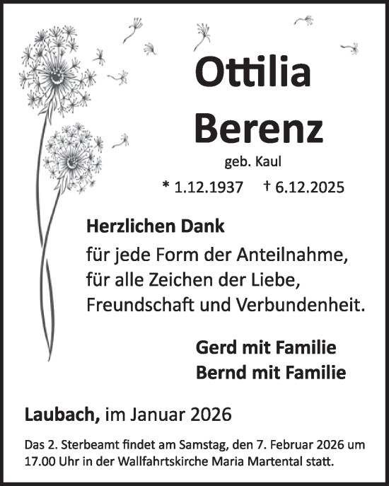 Traueranzeige von Ottilia Berenz von WochenSpiegel