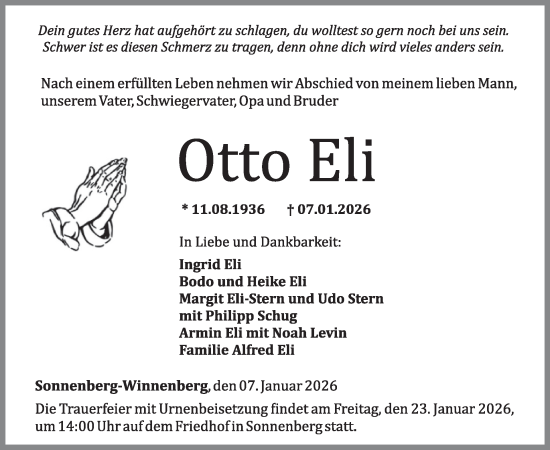 Traueranzeige von Otto Eli von WochenSpiegel