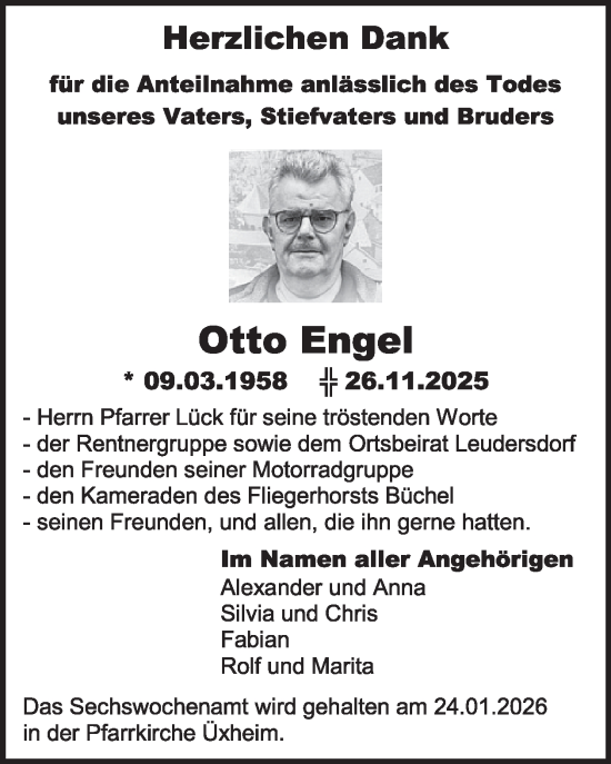 Traueranzeige von Otto Engel von WochenSpiegel
