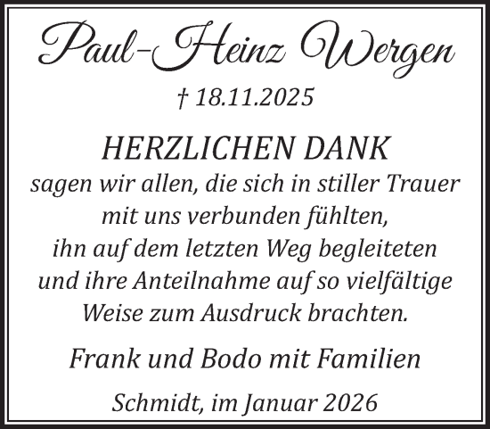 Traueranzeige von Paul-Heinz Wergen von WochenSpiegel