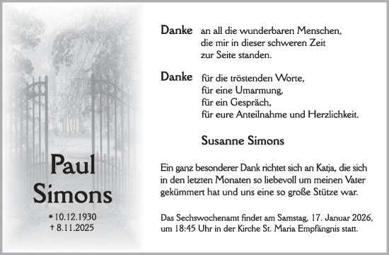 Traueranzeige von Paul Simons von WochenSpiegel