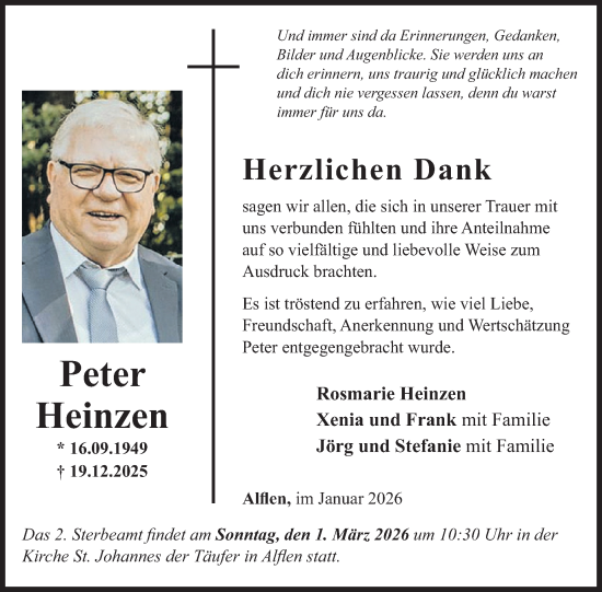 Traueranzeige von Peter Heinzen von WochenSpiegel