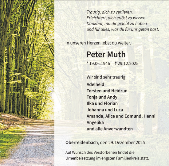 Traueranzeige von Peter Muth von WochenSpiegel