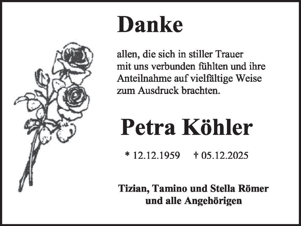  Traueranzeige für Petra Köhler vom 24.01.2026 aus WochenSpiegel