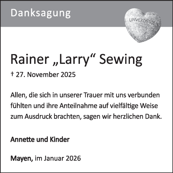 Traueranzeige von Rainer Sewing von WochenSpiegel