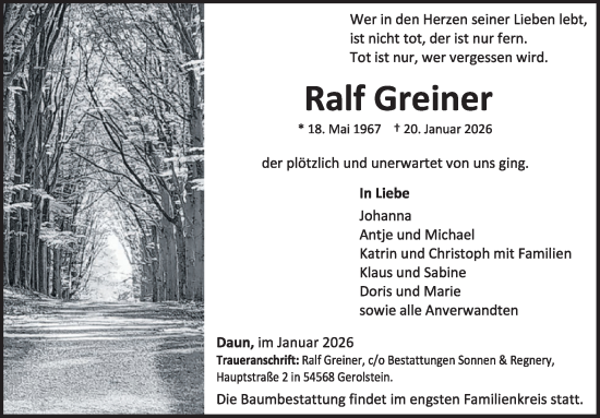 Traueranzeige von Ralf Greiner von WochenSpiegel