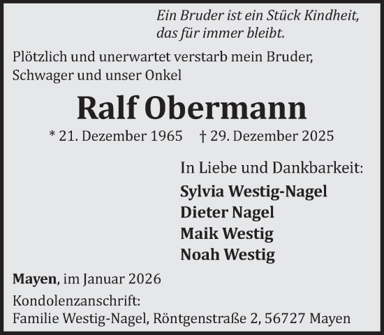 Traueranzeige von Ralf Obermann von WochenSpiegel