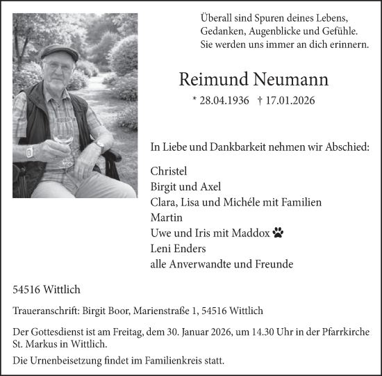 Traueranzeige von Reimund Neumann von WochenSpiegel