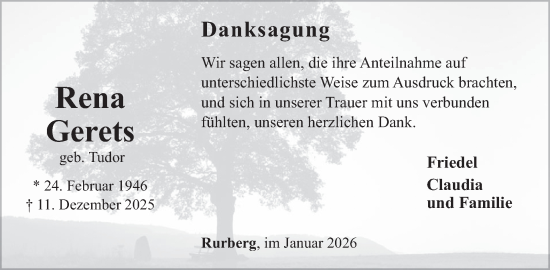 Traueranzeige von Rena Gerets von WochenSpiegel