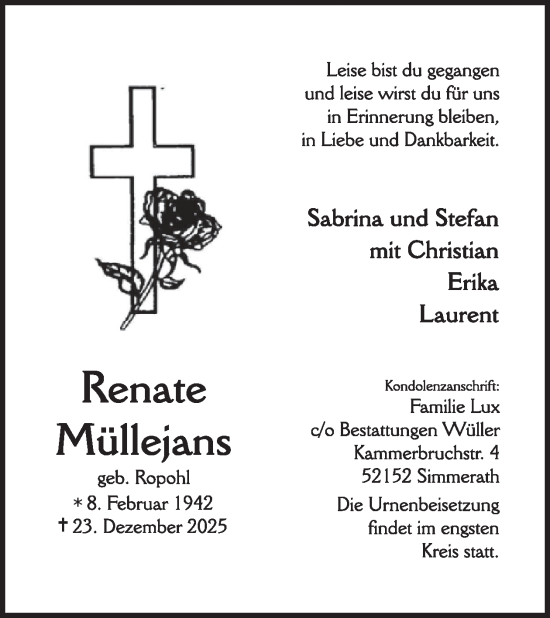 Traueranzeige von Renate Müllejans von WochenSpiegel