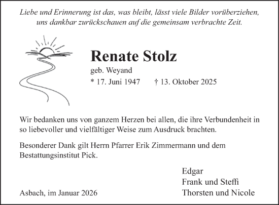 Traueranzeige von Renate Stolz von WochenSpiegel