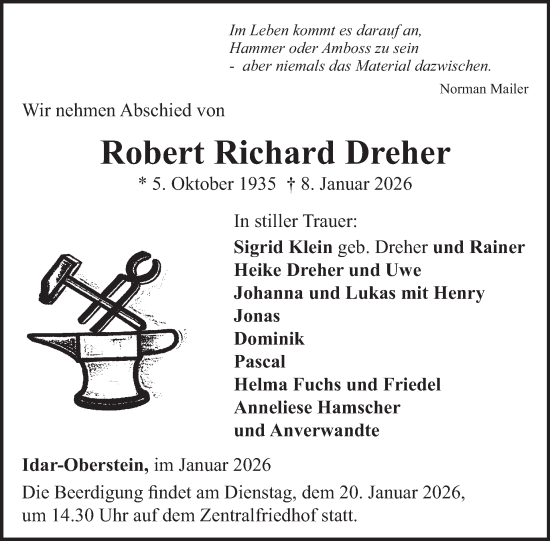Traueranzeige von Robert Richard Dreher von WochenSpiegel