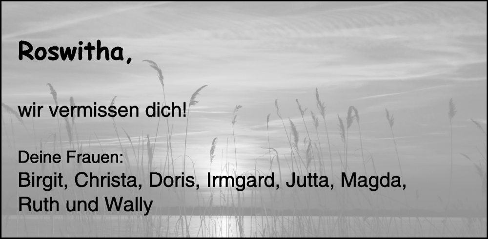  Traueranzeige für Roswitha  vom 30.01.2026 aus WochenSpiegel