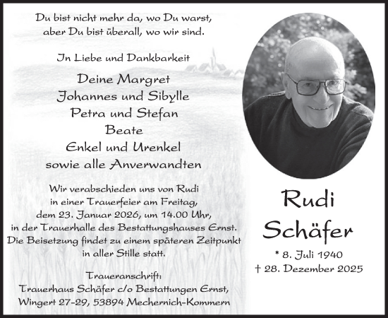 Traueranzeige von Rudi Schäfer von WochenSpiegel