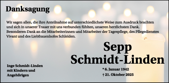 Traueranzeige von Sepp Schmidt-Linden von WochenSpiegel